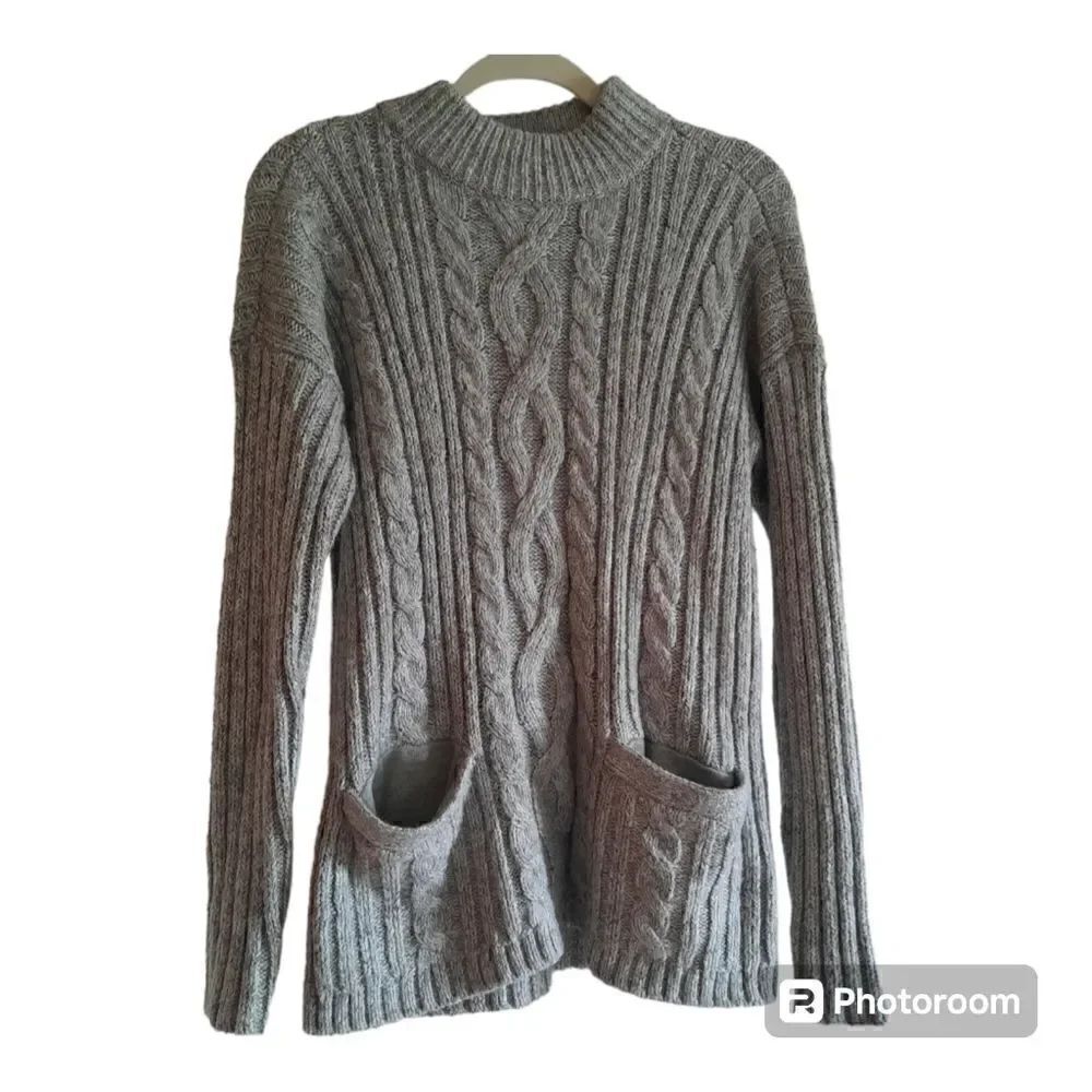 Abercrombie & Fitch A&F Cable Mock Neck Dark Gray Sweater Top